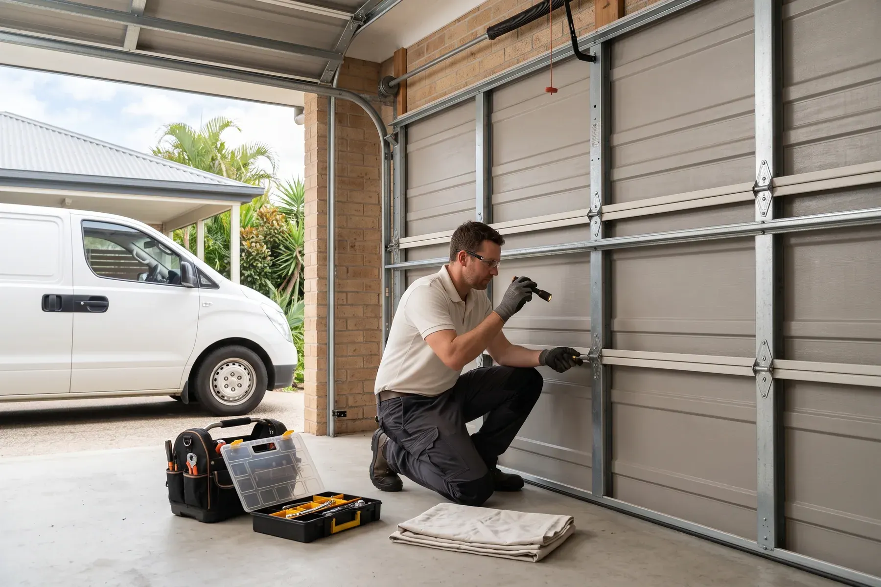 Illustrative garage door servicing & maintenance assessment